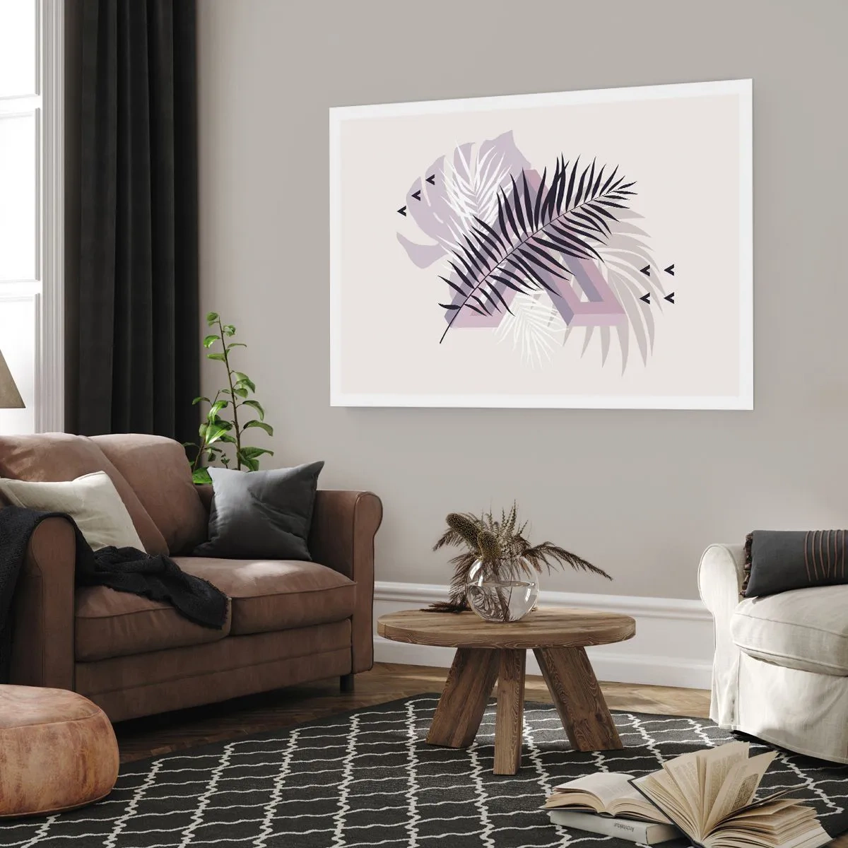 Poster - Eine minimalistische Komposition mit Blättern und geometrischen Formen - 100x70cm - Der Schatten des Schattens - Moderne Wanddekoration für Wohnzimmer und Schlafzimmer ARTTOR