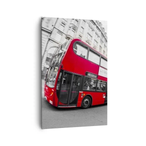 Bild auf Leinwand - Leinwandbild - Ein roter Londoner Bus vor einer schwarz-weißen Straße - 80x120cm - London traditionell - mit dem Bus - Moderne Wanddekoration für Wohnzimmer und Schlafzimmer ARTTOR