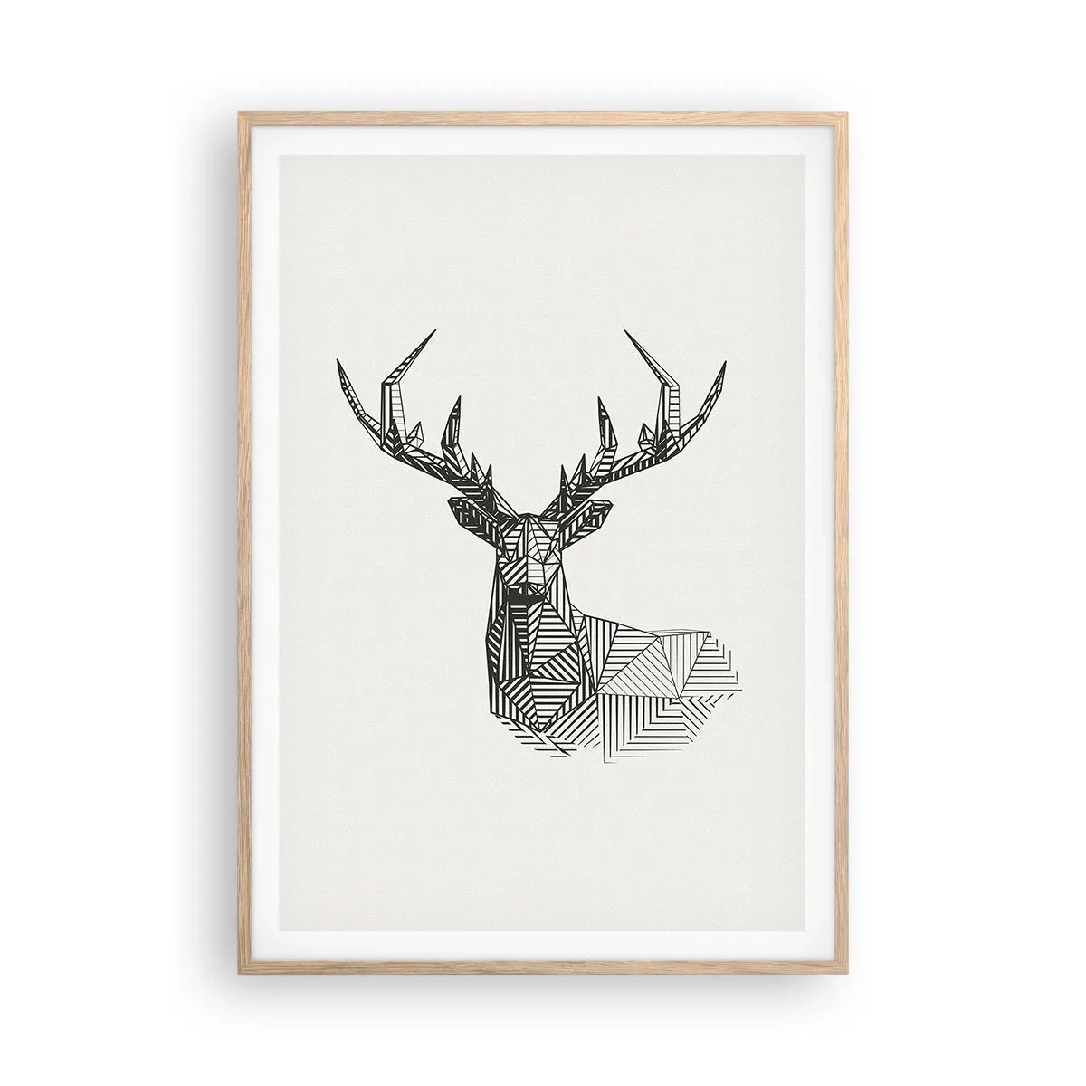 Poster in einem Rahmen aus heller Eiche - Ein Hirsch im kubistischen Stil - 70x100 cm