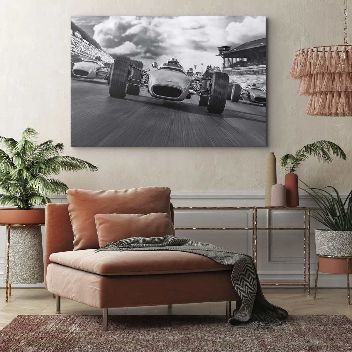 Bild auf Leinwand - Leinwandbild - Oldtimerrennen in Bewegung - 70x50cm - Power ist da! - Moderne Wanddekoration für Wohnzimmer und Schlafzimmer ARTTOR