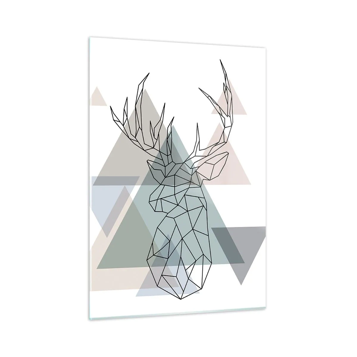Glasbild - Bild auf glas - Geometrische Zeichnung eines Hirsches vor einem Hintergrund aus pastellfarbenen Dreiecken - 50x70cm - In einem geometrischen Wald - Moderne Wanddekoration für Wohnzimmer und Schlafzimmer ARTTOR