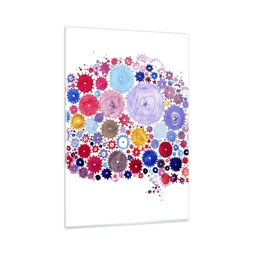 Glasbild - Bild auf glas - Buntes abstraktes Gehirn mit floralem Motiv - 80x120cm - Die perfekteste Maschine der Natur - Moderne Wanddekoration für Wohnzimmer und Schlafzimmer ARTTOR