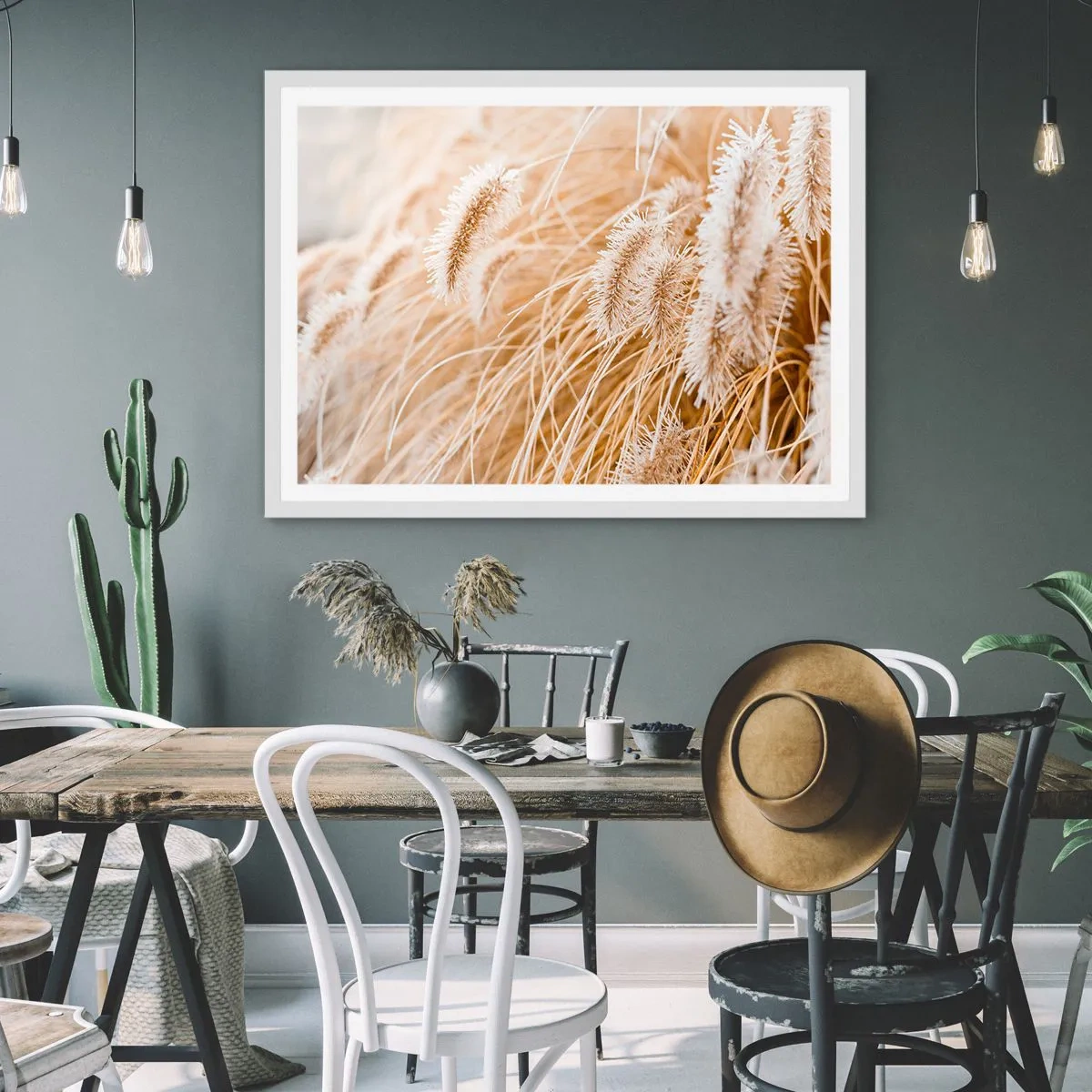 Poster in einem weißen Rahmen - Das goldene Rauschen des Grases - 100x70 cm