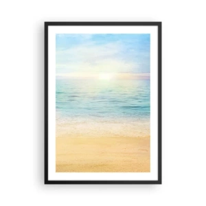 Poster in einem schwarzem Rahmen - Friedlicher Blick auf den Strand und das Meer bei Sonnenaufgang - 50x70cm - Großes Blau - Moderne Wanddekoration für Wohnzimmer und Schlafzimmer ARTTOR