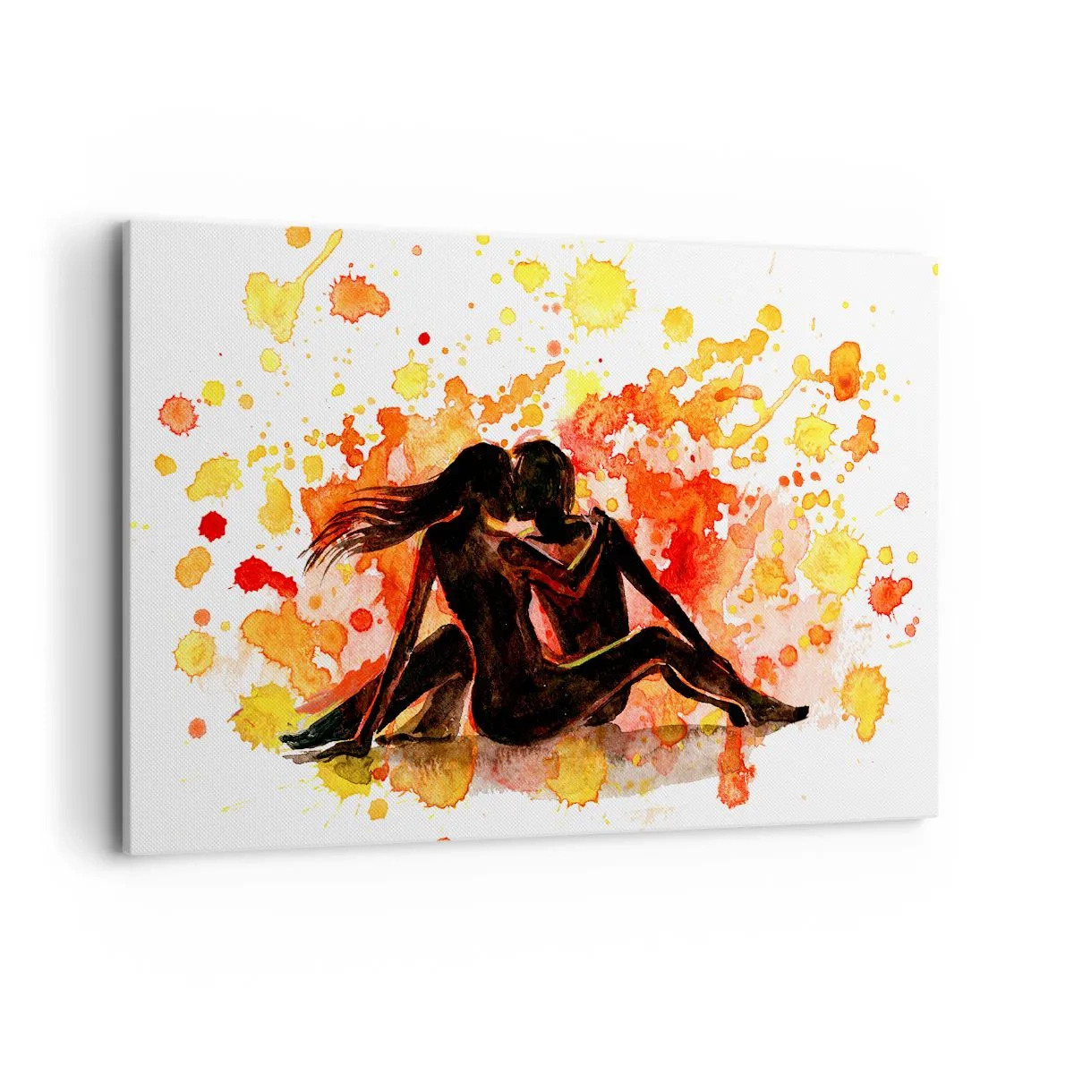 Bild auf Leinwand - Leinwandbild - Ein romantisches Aquarell von zwei Menschen in warmen Farben. - 120x80cm - Und es war Licht - Moderne Wanddekoration für Wohnzimmer und Schlafzimmer ARTTOR