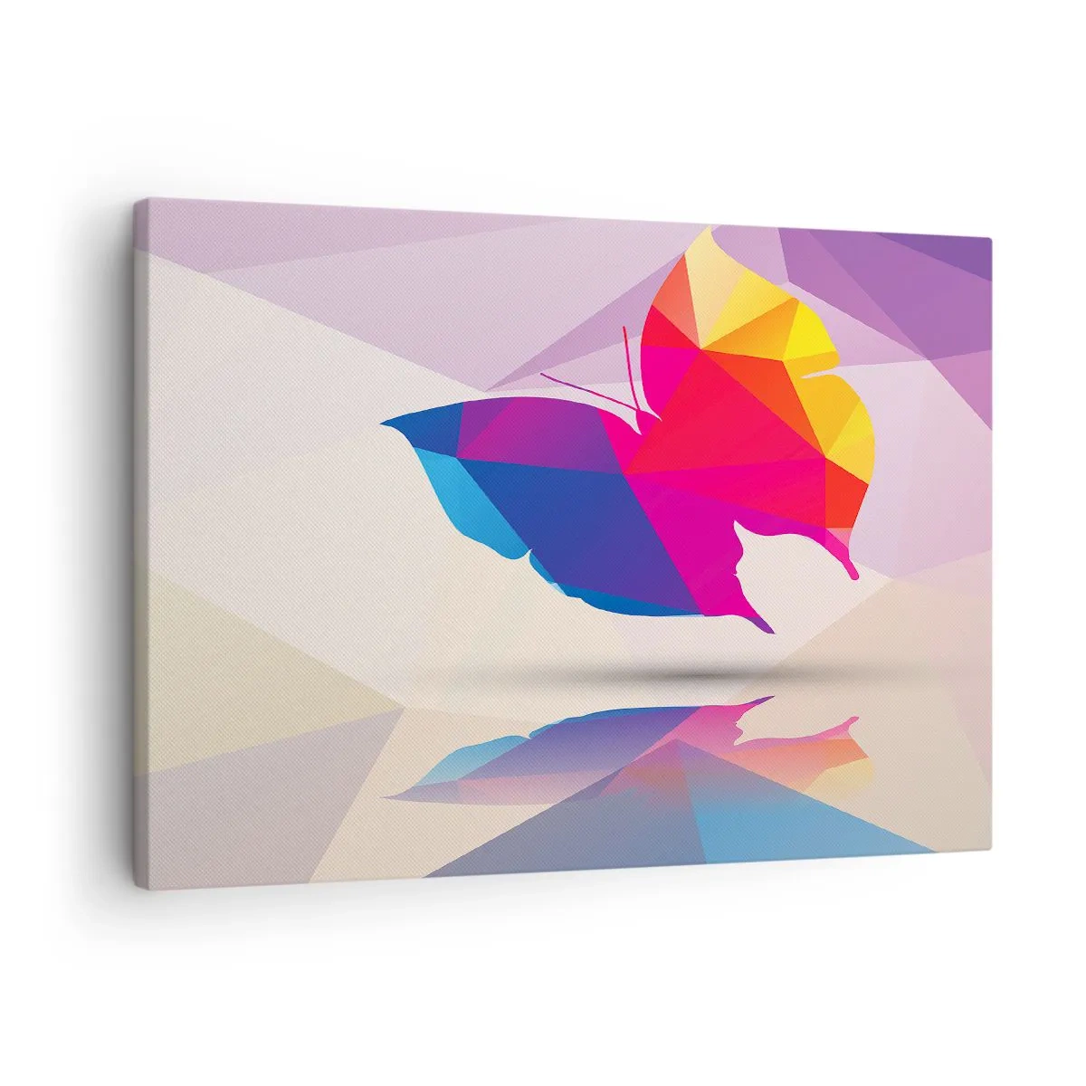 Bild auf Leinwand - Leinwandbild - Geometrische Schmetterlingssilhouette in leuchtenden Farben - 70x50cm - Regenbogenschmetterling - Moderne Wanddekoration für Wohnzimmer und Schlafzimmer ARTTOR