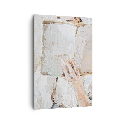 Bild auf Leinwand - Leinwandbild - Ein impressionistisches Gemälde einer Hand, die ein offenes Buch hält. - 70x100cm - In einer anderen Welt - Moderne Wanddekoration für Wohnzimmer und Schlafzimmer ARTTOR