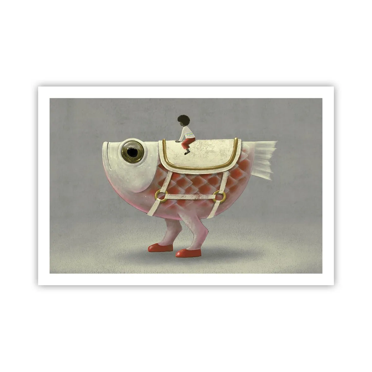 Poster - Reiter auf einem surrealen Fisch - 91x61 cm
