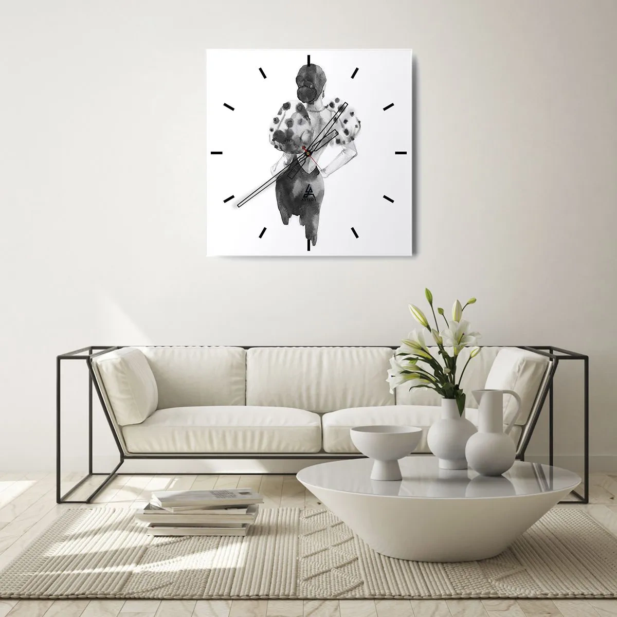Wanduhr - Glasuhr - Minimalistische Aquarellillustration einer Frau - 30x30cm - Sie ging direkt vorbei - Moderne Wanddekoration für Wohnzimmer und Schlafzimmer ARTTOR