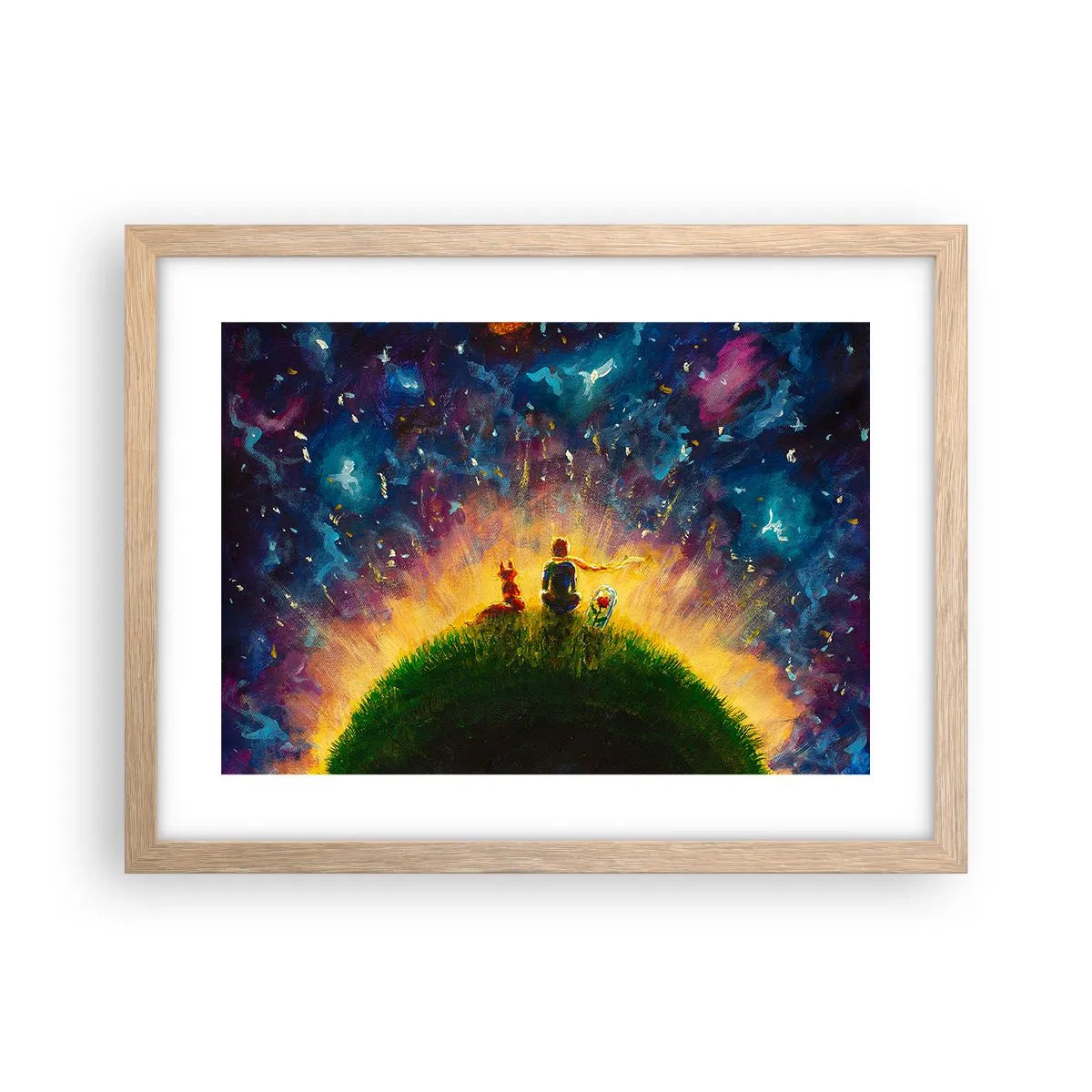 Poster in einem Rahmen aus heller Eiche - Liebe und Freundschaft - die ganze Welt - 40x30 cm