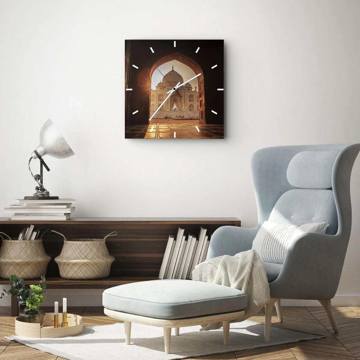 Wanduhr - Glasuhr - Taj Mahal im Sonnenlicht vom Torbogen aus gesehen - 30x30cm - Denkmal der überirdischen Liebe - Moderne Wanddekoration für Wohnzimmer und Schlafzimmer ARTTOR