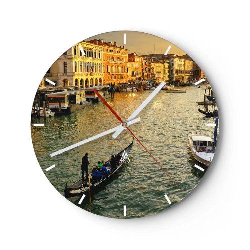 Wanduhr - Glasuhr - Ein Kanal in Venedig mit Gondeln und beleuchteten Gebäuden - 30x30cm - Auf der Sonnenseite der Straße - Moderne Wanddekoration für Wohnzimmer, Küche und Schlafzimmer ARTTOR