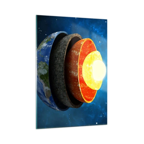Glasbild - Bild auf glas - Ein Querschnitt der Erde, der ihre Schichten vor dem Hintergrund des Weltraums zeigt. - 50x70cm - Reise zum Mittelpunkt der Erde - Moderne Wanddekoration für Wohnzimmer und Schlafzimmer ARTTOR
