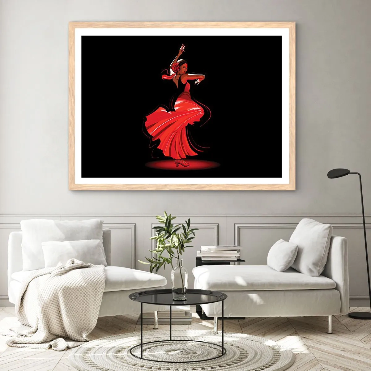 Poster in einem Rahmen aus heller Eiche - Der feurige Geist des Flamenco - 50x40 cm