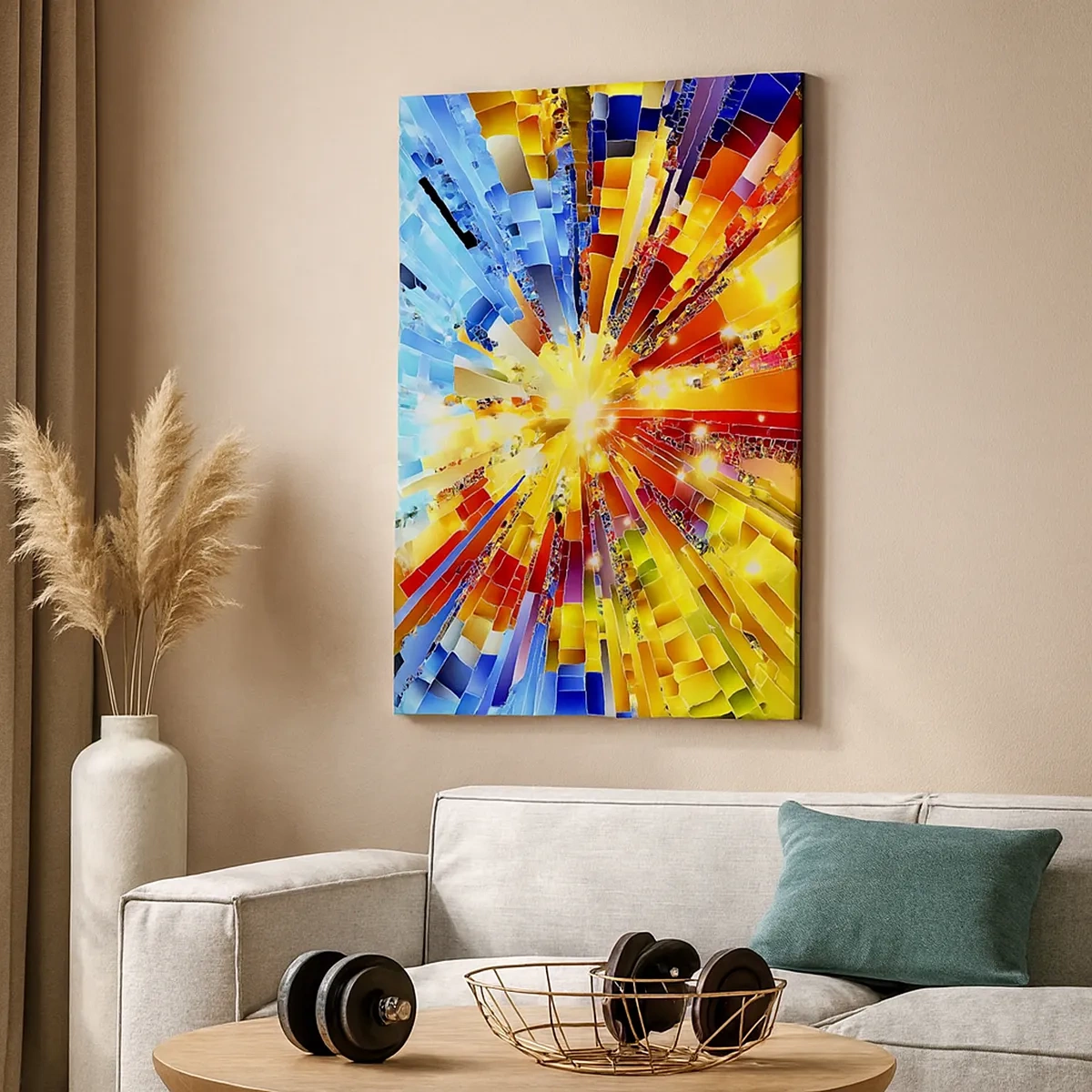 Bild auf Leinwand - Leinwandbild - Eine dynamische Explosion aus Farbe und Licht - 50x70cm - In Medienauflösung - Moderne Wanddekoration für Wohnzimmer und Schlafzimmer ARTTOR