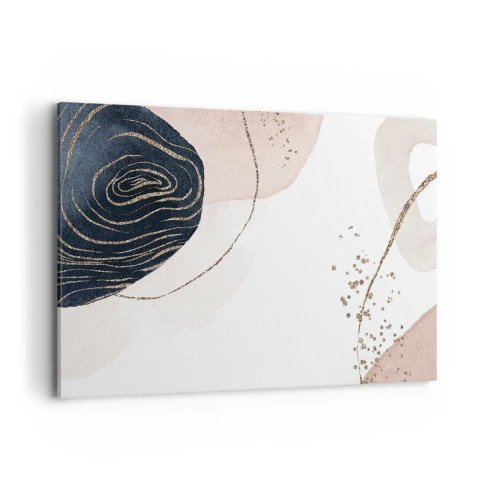 Bild auf Leinwand - Leinwandbild - Abstrakte Formen in Beige- und Marineblautönen mit goldenen Details - 120x80cm - Alles fließt - Moderne Wanddekoration für Wohnzimmer und Schlafzimmer ARTTOR