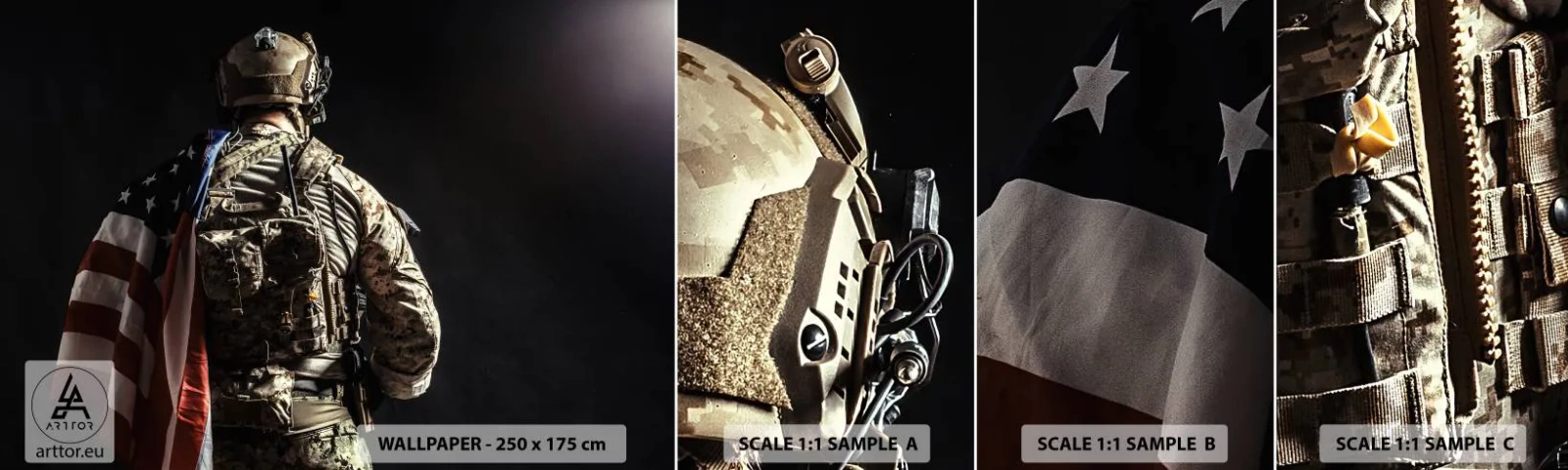 Fototapeten Muster Selbstklebend Deluxe Sticker - Darum - Soldat, Amerikanische Flagge, Kommando - 100x30 cm