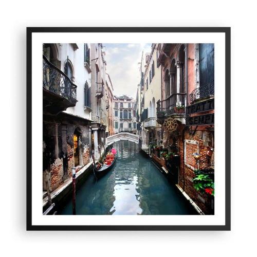 Poster in einem schwarzem Rahmen - Venezianische Landschaft mit Gondel und Brücke - 60x60 cm