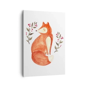 Bild auf Leinwand - Leinwandbild - Ein Aquarellfuchs, umgeben von Zweigen mit Beeren - 50x70cm - Kleine Rothaarige - Moderne Wanddekoration für Wohnzimmer und Schlafzimmer ARTTOR
