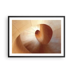 Poster in einem schwarzem Rahmen - Abstrakte Spirale in Holz- und Hellbrauntönen - 70x50cm - Architektonische Serpentine - Moderne Wanddekoration für Wohnzimmer und Schlafzimmer ARTTOR