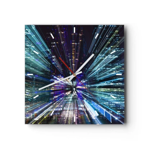 Wanduhr - Glasuhr - Dynamische Ansicht der Stadt bei Nacht mit Lichteffekt - 30x30cm - Übergang zum Hyperraum - Moderne Wanddekoration für Wohnzimmer und Schlafzimmer ARTTOR