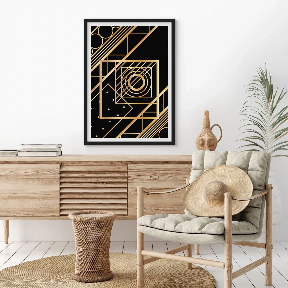 Poster in einem schwarzem Rahmen - Goldene Geometrie - 40x50 cm