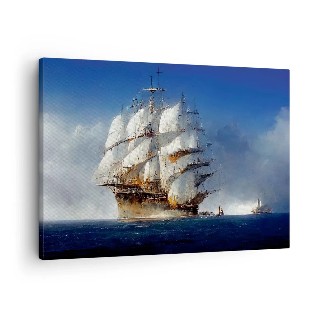 Bild auf Leinwand - Leinwandbild - Ein Segelschiff auf offener See unter blauem Himmel - 70x50cm - Der große Ruhm! - Moderne Wanddekoration für Wohnzimmer und Schlafzimmer ARTTOR