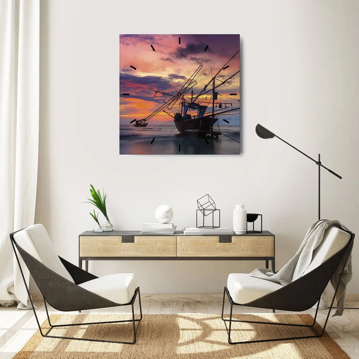 Wanduhr - Glasuhr - Exotischer Abend - 40x40 cm