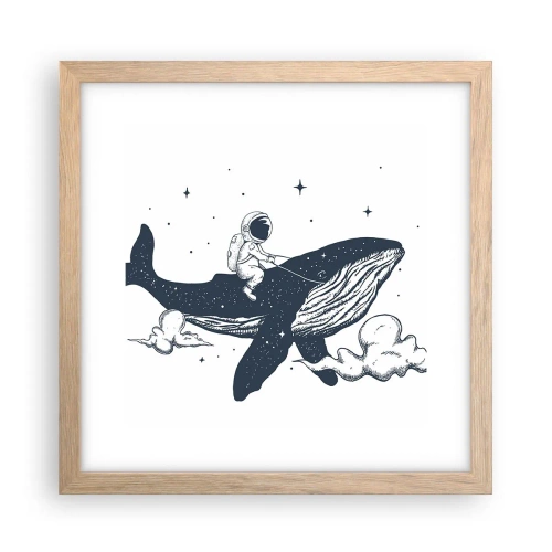 Poster in einem Rahmen aus heller Eiche - Weltraumabenteuer - 30x30 cm