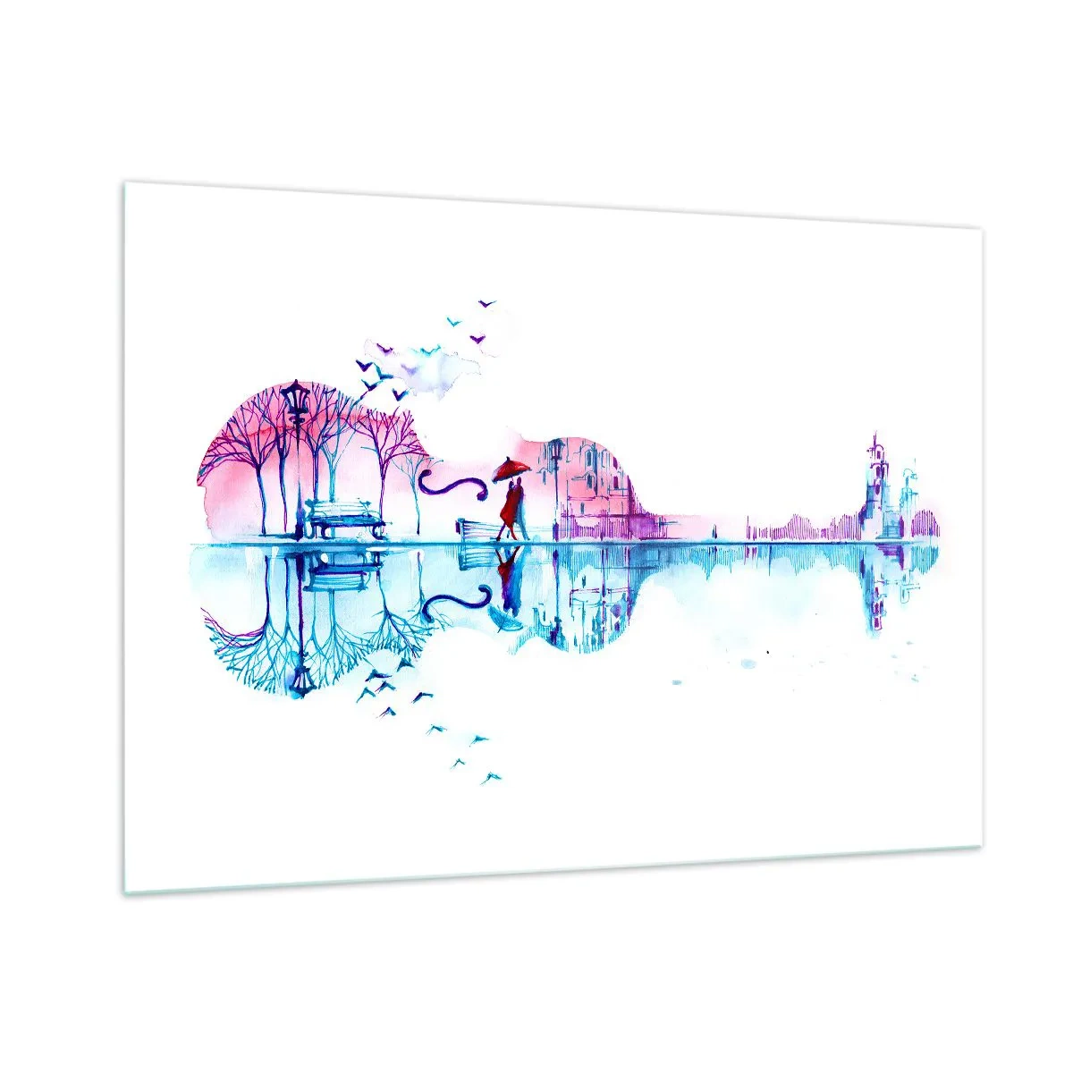 Glasbild - Bild auf glas - Eine gitarrenförmige Landschaft im Aquarellstil - 100x70cm - Ich bringe dir ein paar Regenbögen - Moderne Wanddekoration für Wohnzimmer und Schlafzimmer ARTTOR