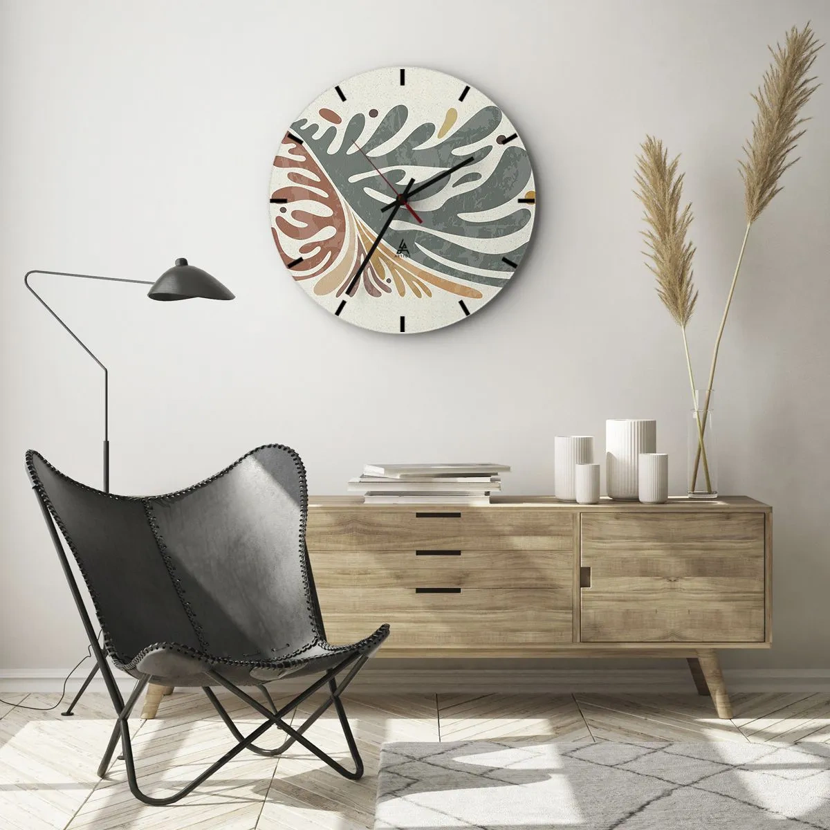 Wanduhr - Glasuhr - Mehrfarbiges Blatt - 30x30 cm
