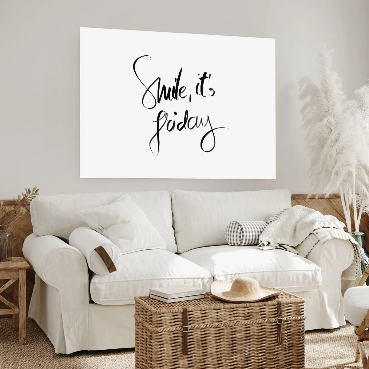 Poster - Schwarz-weißer Schriftzug Smile, it's Friday - 100x70cm - Echte Freude - Moderne Wanddekoration für Wohnzimmer und Schlafzimmer ARTTOR