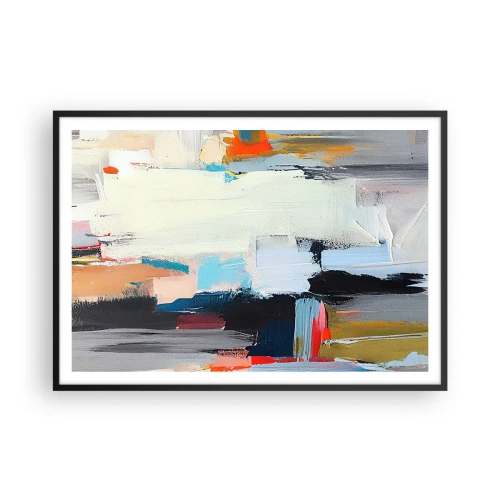 Poster in einem schwarzem Rahmen - Farbenfrohe Abstraktion mit dynamischen Pinselstrichen - 100x70cm - Gibt es eine Methode? - Moderne Wanddekoration für Wohnzimmer und Schlafzimmer ARTTOR