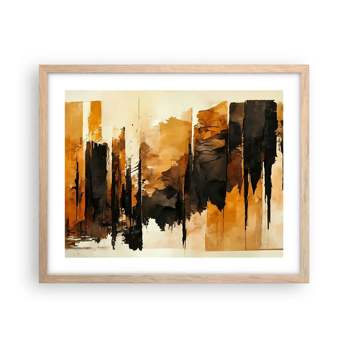 Poster in einem Rahmen aus heller Eiche - Harmonie von Schwarz und Gold - 50x40 cm