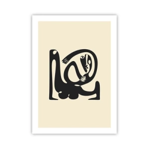 Poster - Abstrakte Figur auf beigem Hintergrund mit schwarzen Linien - 50x70cm - Fast wie Picasso - Moderne Wanddekoration für Wohnzimmer und Schlafzimmer ARTTOR