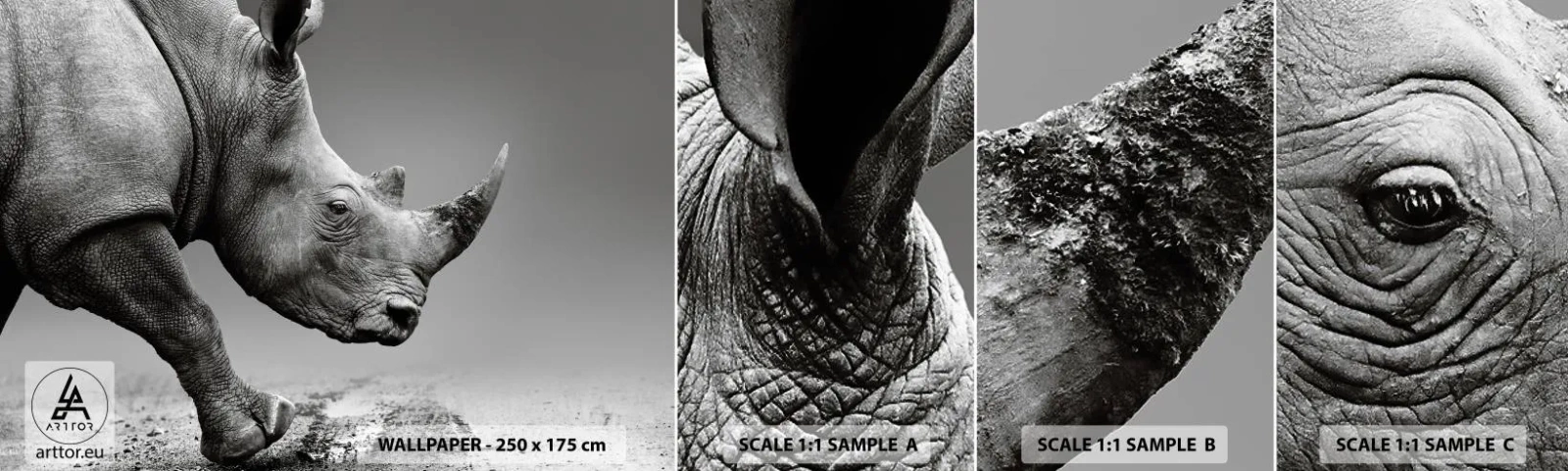 Fototapeten Muster Selbstklebend Deluxe Sticker - Unaufhaltsame Stärke - Nashorn, Tiere, Afrika - 100x30 cm