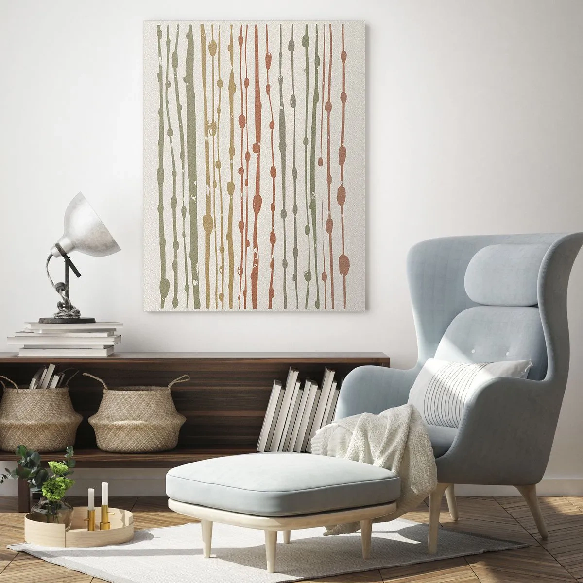 Glasbild - Bild auf glas - Ein Linienmuster in warmen Farbtönen auf hellem Hintergrund - 70x100cm - Musikalische Notation von Farben - Moderne Wanddekoration für Wohnzimmer und Schlafzimmer ARTTOR