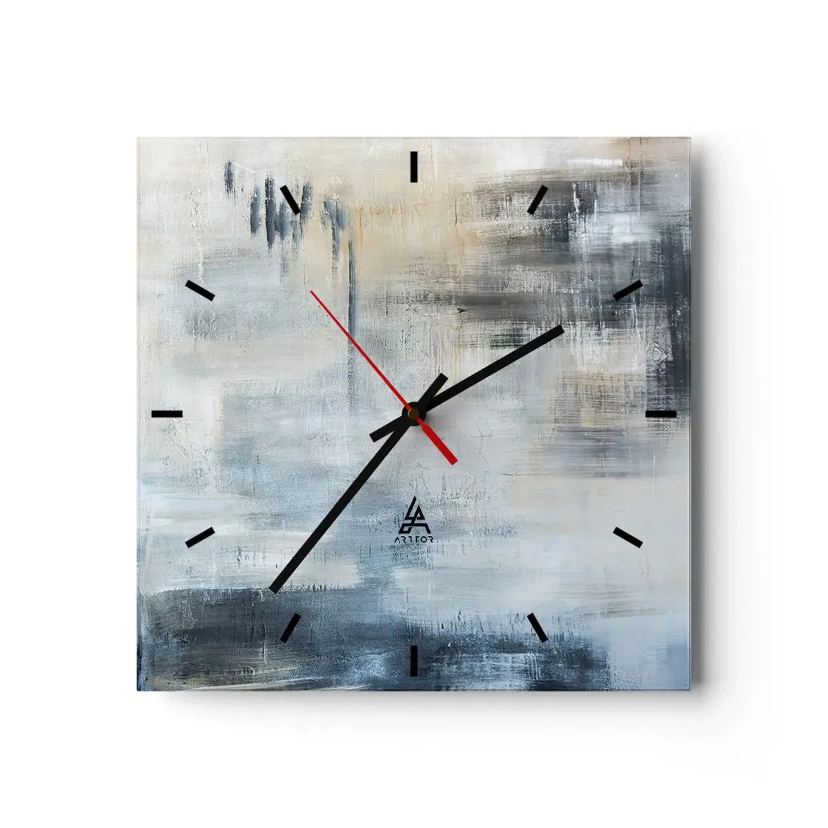 Wanduhr - Glasuhr - Hinter dem blauen Vorhang - 40x40 cm