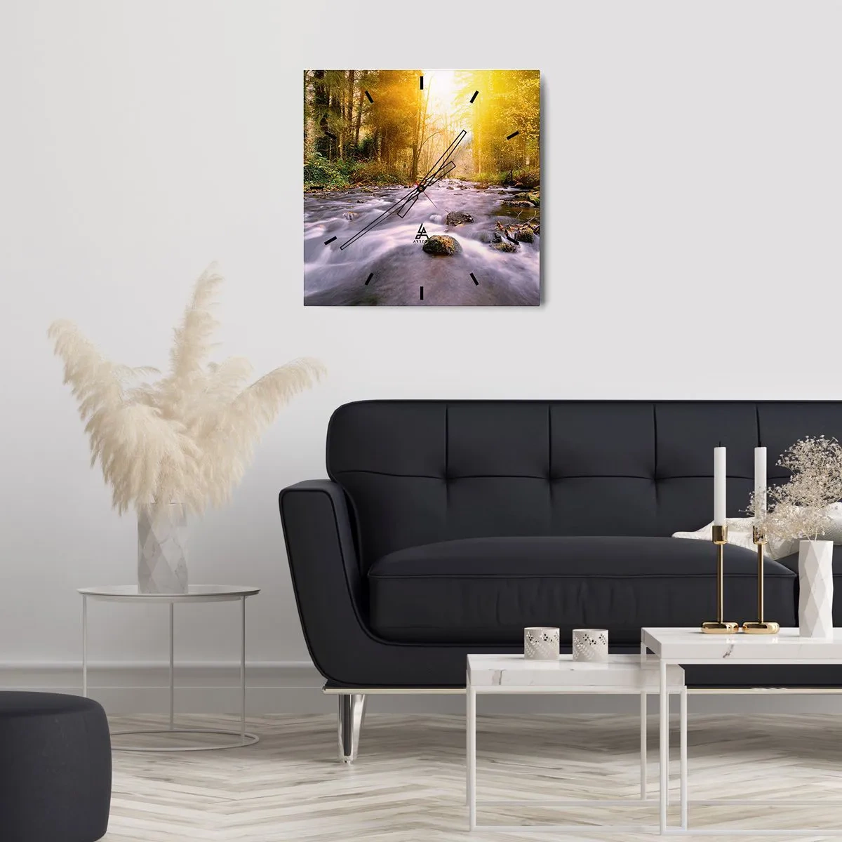 Wanduhr - Glasuhr - Malachit im Silber- und Goldrahmen - 30x30 cm