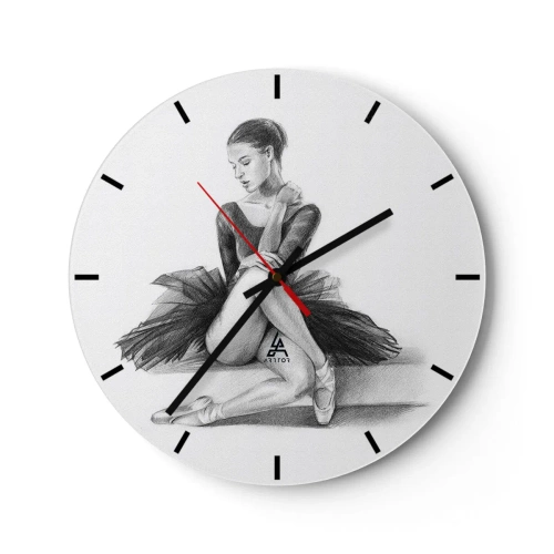 Wanduhr - Glasuhr - Skizze einer Ballerina in klassischer Pose - 30x30cm - Vom Tanz verzaubert - Moderne Wanddekoration für Wohnzimmer, Küche und Schlafzimmer ARTTOR