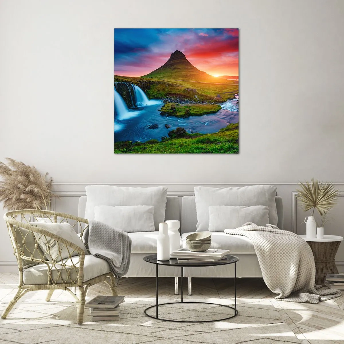 Glasbild - Bild auf glas - Island - Feuer und Wasser - 70x70 cm