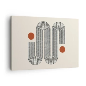 Bild auf Leinwand - Leinwandbild - Geometrisches Muster mit Linien und orangefarbenen Kreisen - 70x50cm - Vom Anfang bis zum Ende - Moderne Wanddekoration für Wohnzimmer und Schlafzimmer ARTTOR