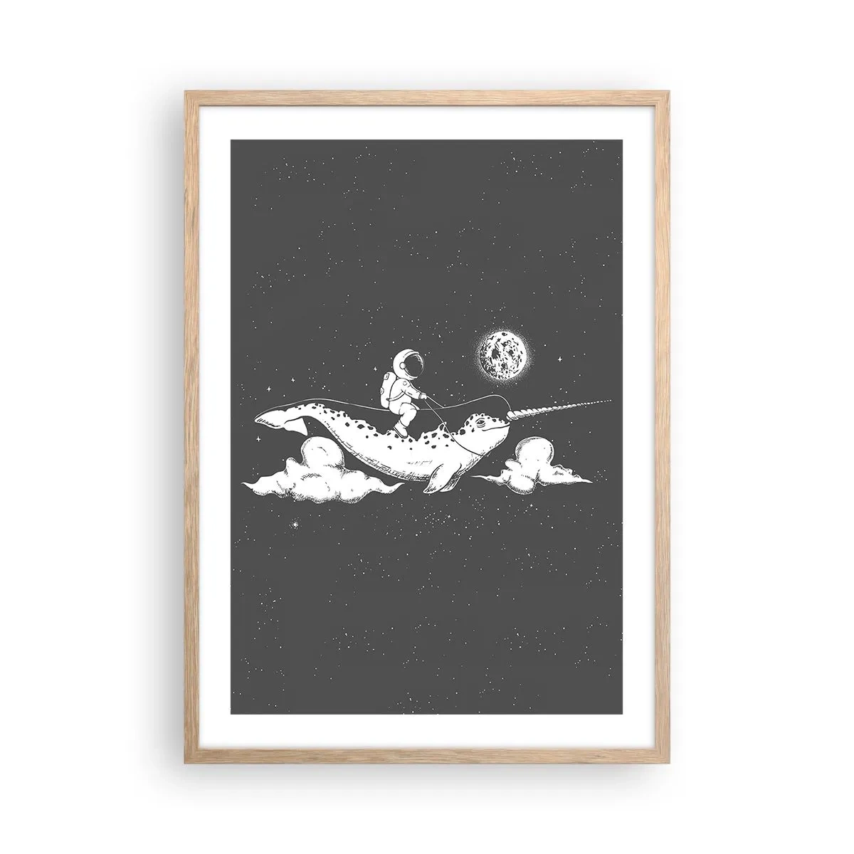 Poster in einem Rahmen aus heller Eiche - Weltraumreiter - 50x70 cm