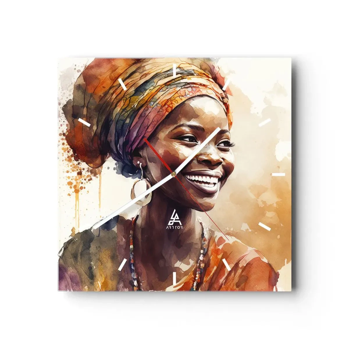 Wanduhr - Glasuhr - Afrikanische Königin - 40x40 cm