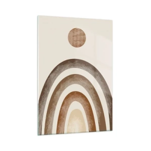 Glasbild - Bild auf glas - Abstrakte Streifen und Kreise in Brauntönen - 50x70cm - In einer weit entfernten Galaxie - Moderne Wanddekoration für Wohnzimmer und Schlafzimmer ARTTOR