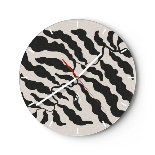 Wanduhr - Glasuhr - Schwarze organische blattähnliche Formen auf hellem Hintergrund - 30x30cm - Natur des Quadrats - Moderne Wanddekoration für Wohnzimmer, Küche und Schlafzimmer ARTTOR