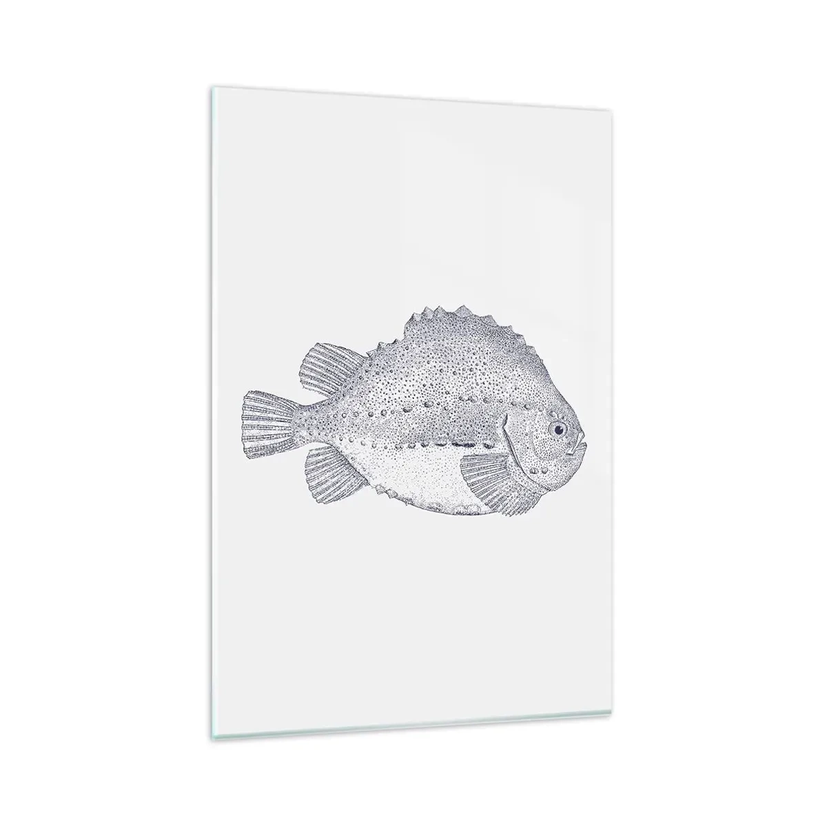 Glasbild - Bild auf glas - Schwarz-weiße Zeichnung eines Fisches auf weißem Hintergrund im minimalistischen Stil - 80x120cm - Für das Album des Naturforschers - Moderne Wanddekoration für Wohnzimmer und Schlafzimmer ARTTOR