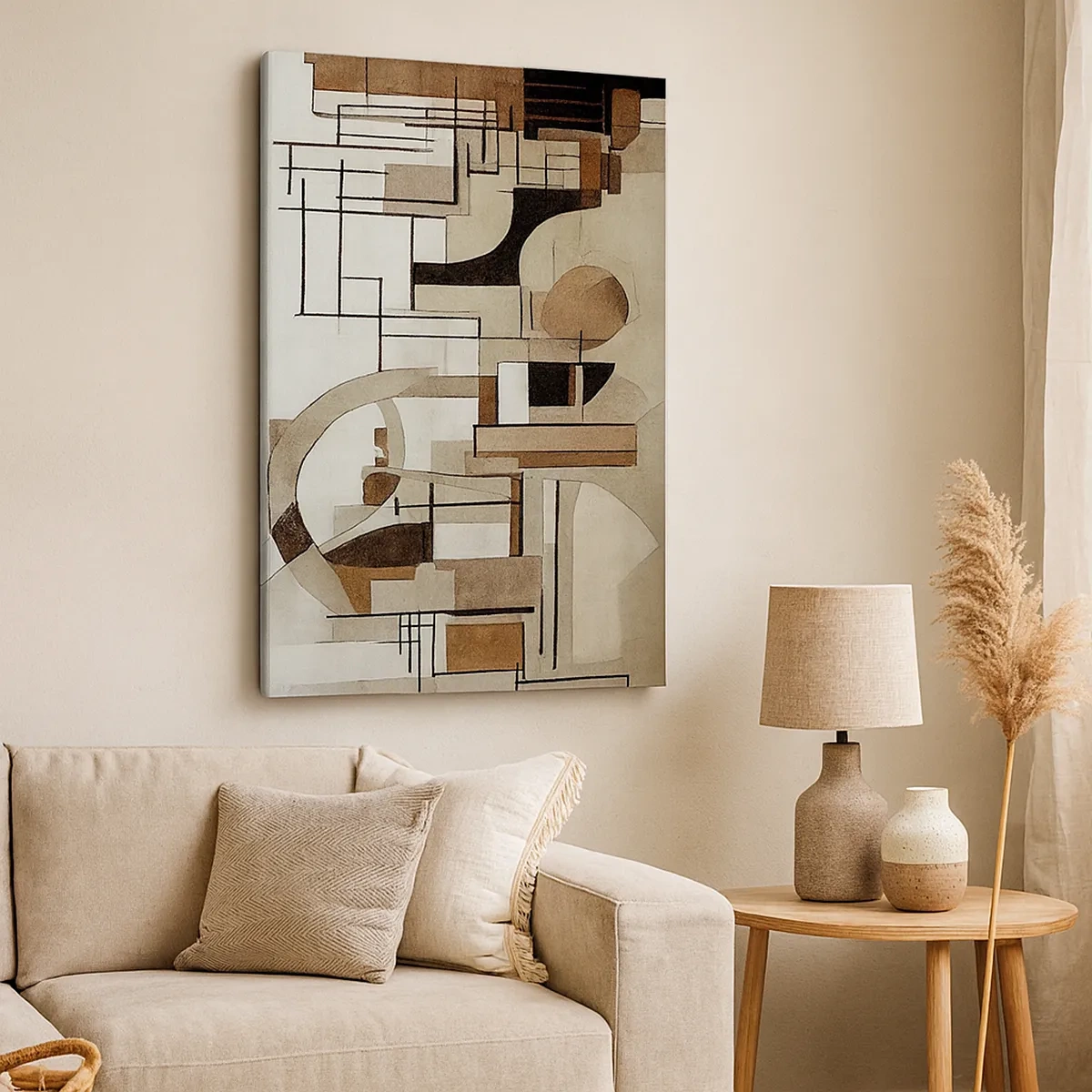 Bild auf Leinwand - Leinwandbild - Architektonische Abstraktion in Beige und Braun - 50x70cm - Stadtbild 2.0 - Moderne Wanddekoration für Wohnzimmer und Schlafzimmer ARTTOR
