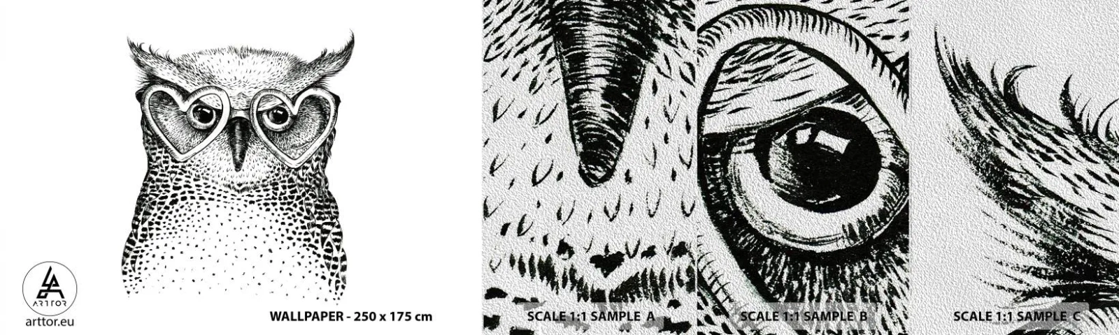 Fototapeten Muster Premium Sand - Klug und mit Liebe - Eule, Für Kinder, Tiere - 100x30 cm
