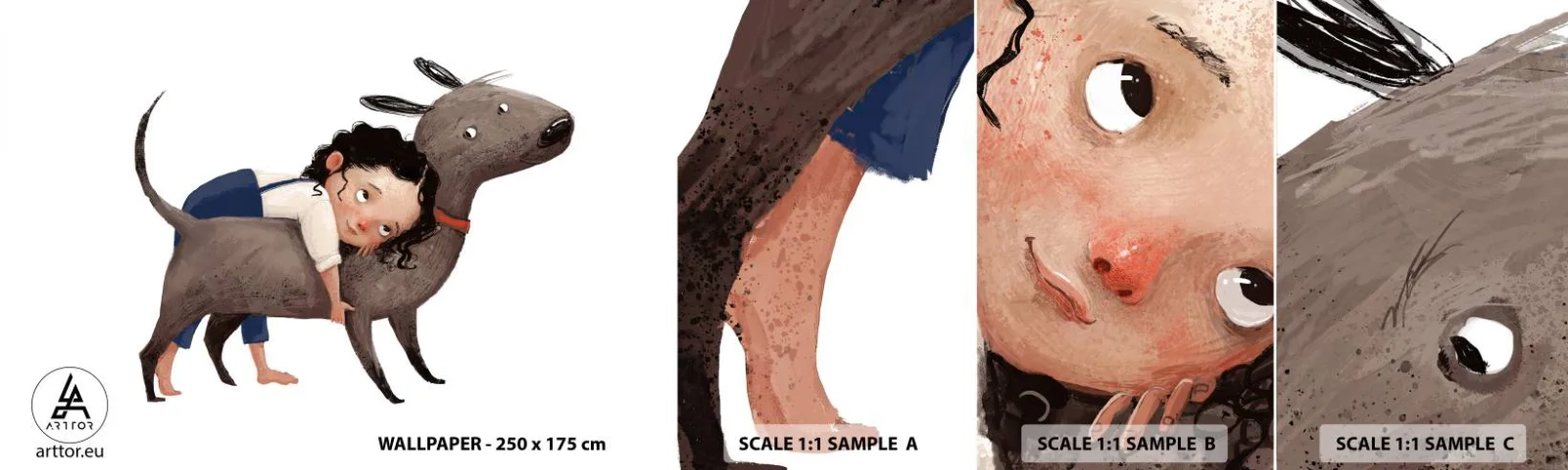 Fototapeten Muster Selbstklebend Deluxe Sticker - Beste Freunde - Für Kinder, Hund, Mädchen - 100x30 cm